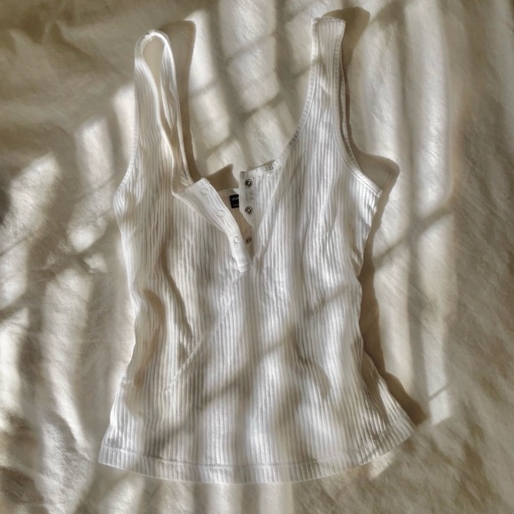 Asos Ribbed White Henley Tank Top - Picture 2 of 2